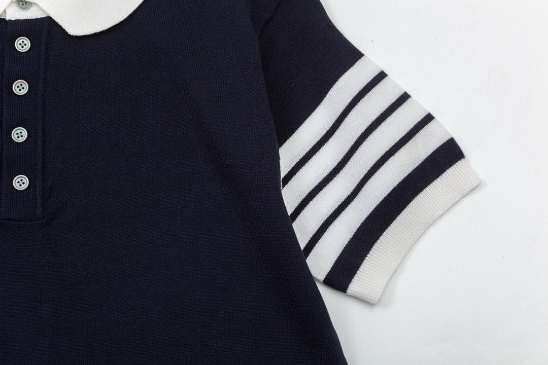 Four-Bar Stripe Knit Tee by Thom Browne, product detail view