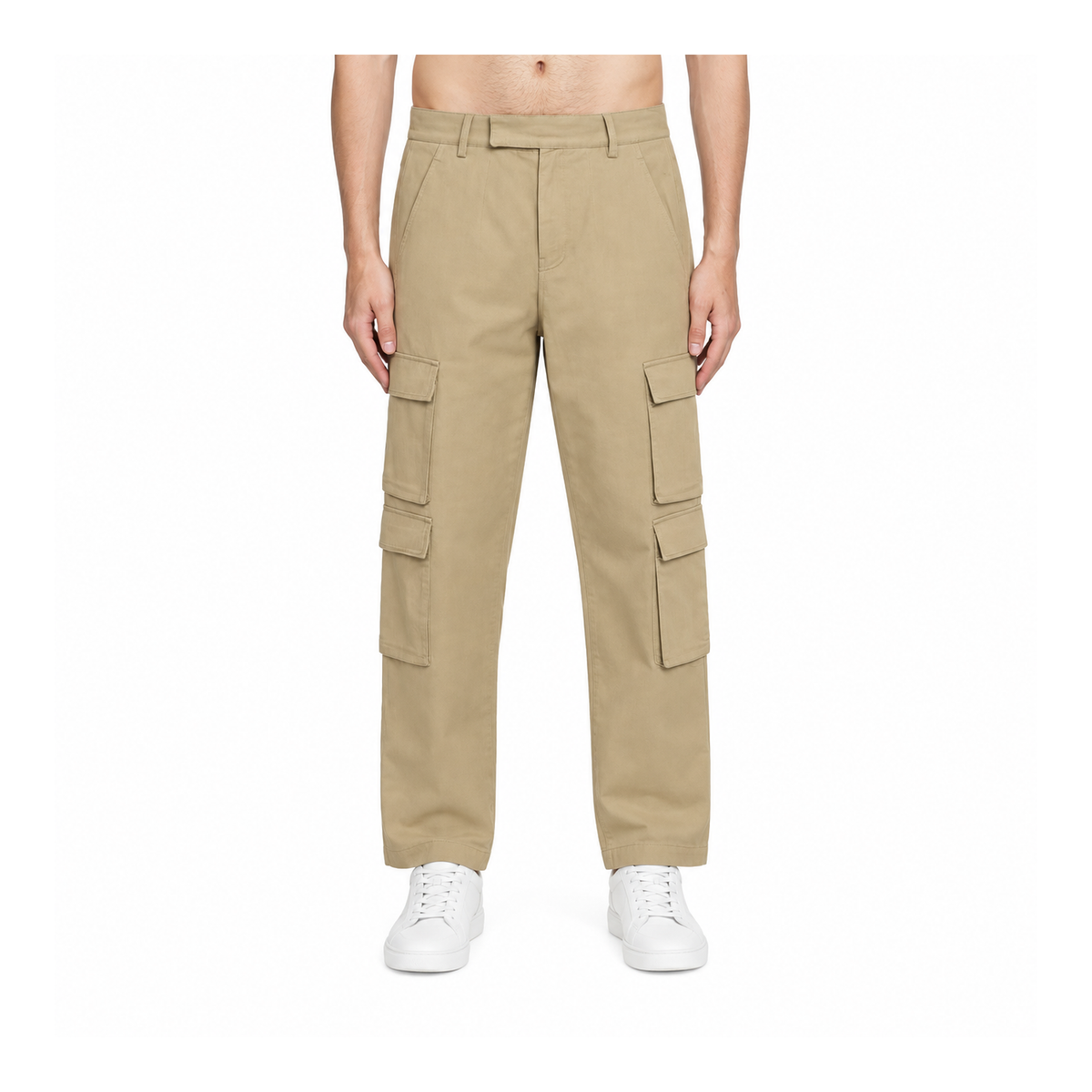Thom Browne Style Men's Casual Cargo Pants - 100% Cotton with Adjustable Backstrap with Signature... - Main Image