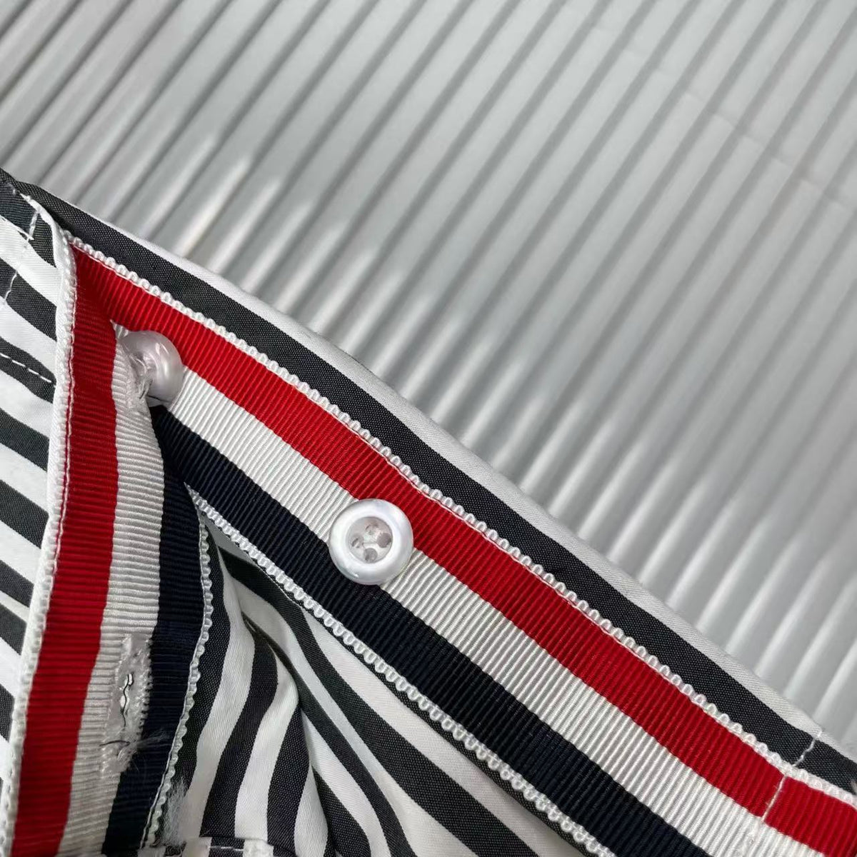 Striped Sailboat Embroidered Shirt — Unisex Short-Sleeve by Thom Browne, shirt detail view