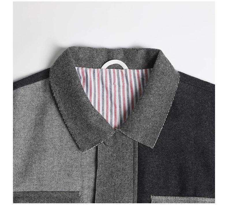 Mid-length coat by Thom Browne, outerwear detail view