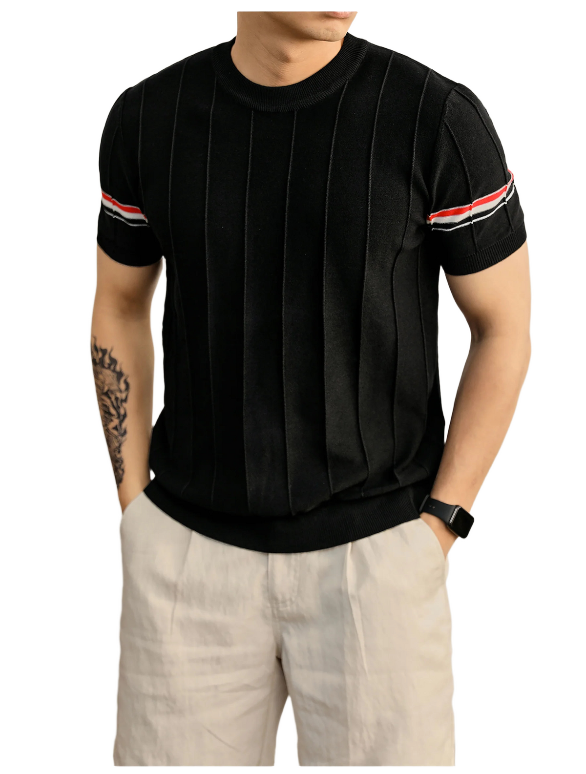 Four-Bar Polo T-Shirt - Men's Classic Button Collar Tee by Thom Browne, product detail view