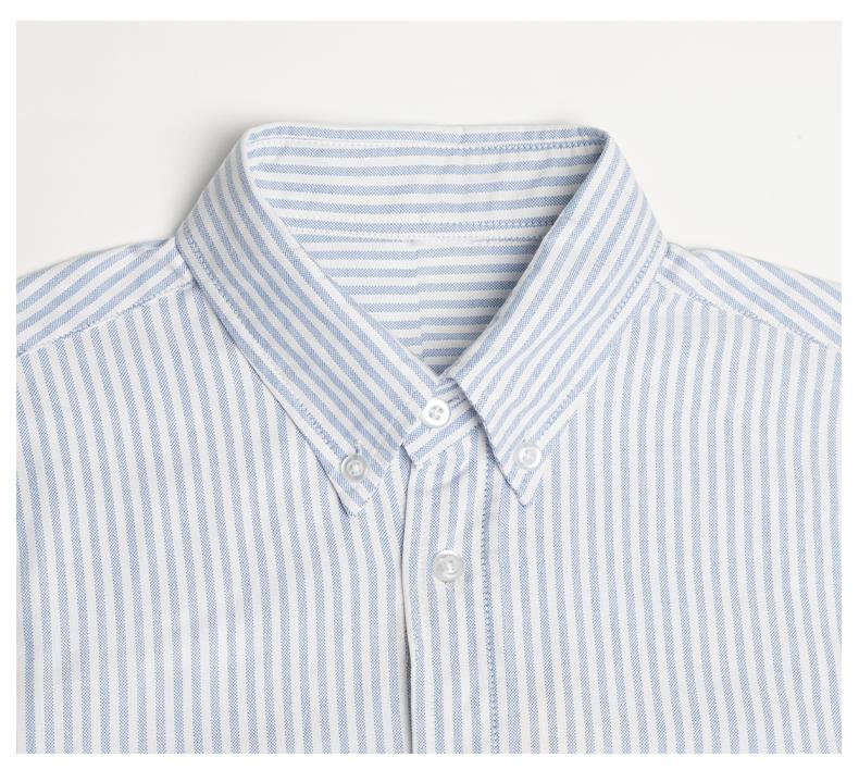 Men's Striped Long-Sleeve Shirt — Classic Button Collar by Thom Browne, shirt detail view