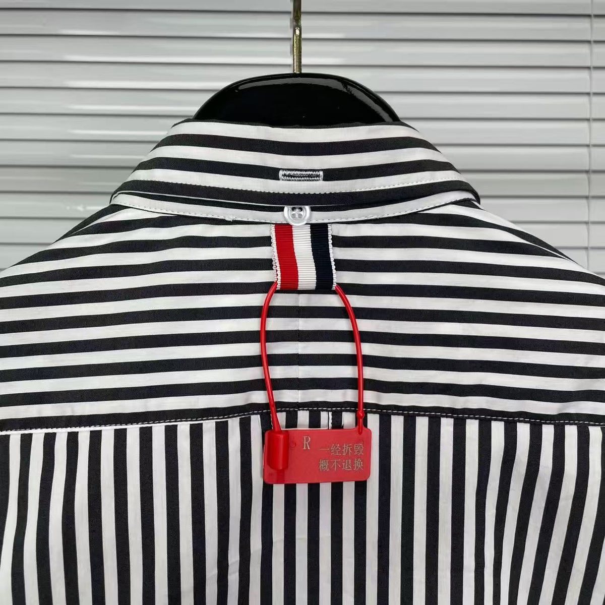 Striped Sailboat Embroidered Shirt — Unisex Short-Sleeve by Thom Browne, shirt detail view
