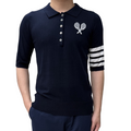 Tennis Racket Jacquard Polo Shirt by Thom Browne, product detail view