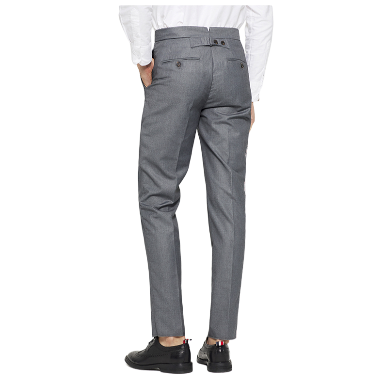 Thom Browne Style Men's Casual Trousers - 100% Wool with Adjustable Backstrap with Signature Four-Bar... - Image 2
