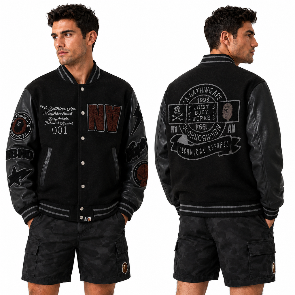BAPE Leather Long Sleeve Baseball Jacket