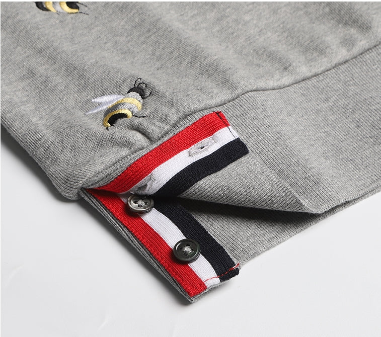 Premium 100% Cotton Embroidered Zip - Up Hoodie - Full - Zip Hooded Sweatshirt by Thom Browne, garment detail view