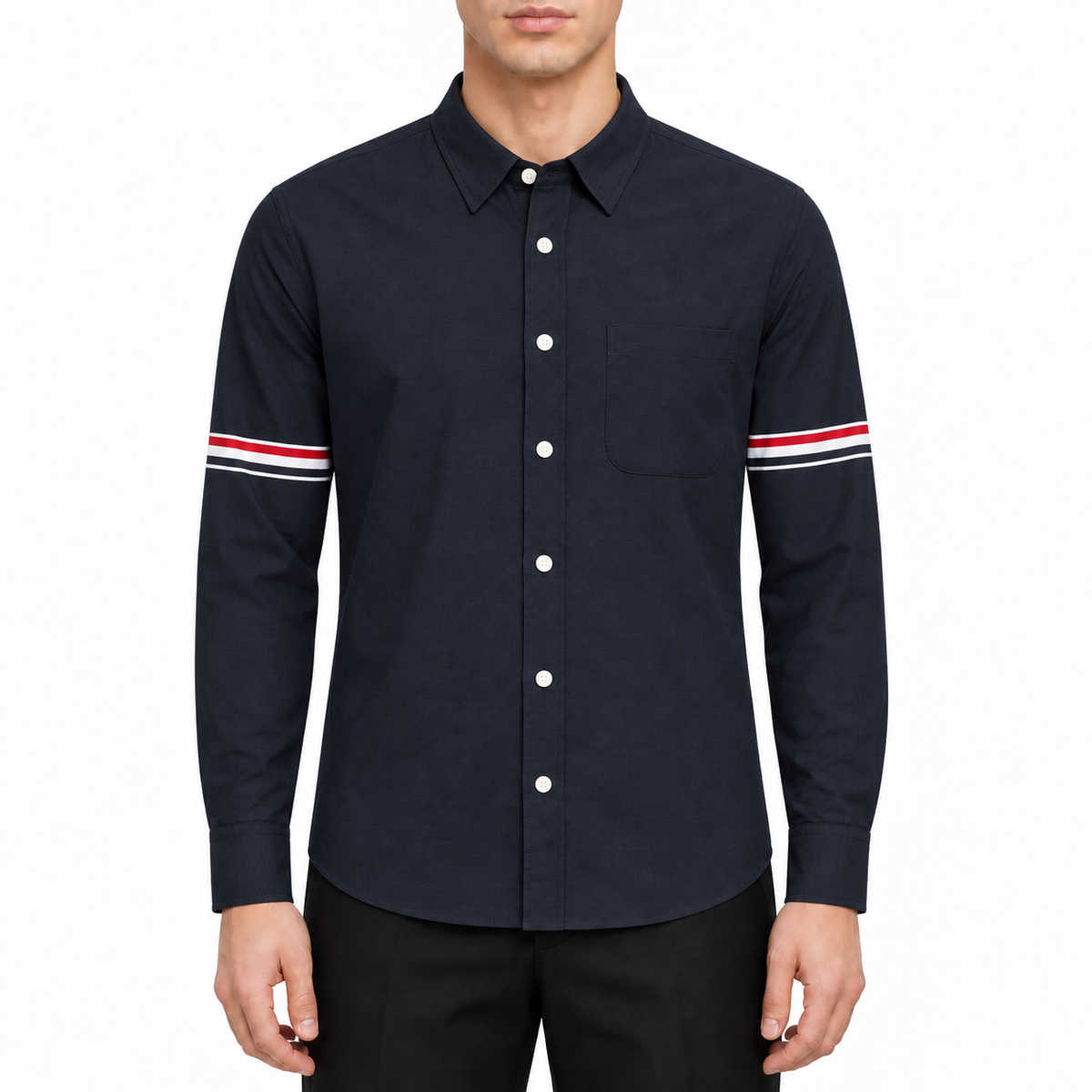 Men's Loose shirt Coat by Thom Browne, modeled on a pure white background