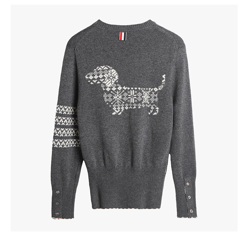 2026SS Men's Four-Stripe Crew Neck Knit Sweater by Thom Browne, knitwear detail view