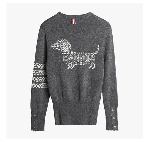 2026SS Men's Four-Stripe Crew Neck Knit Sweater by Thom Browne, knitwear detail view