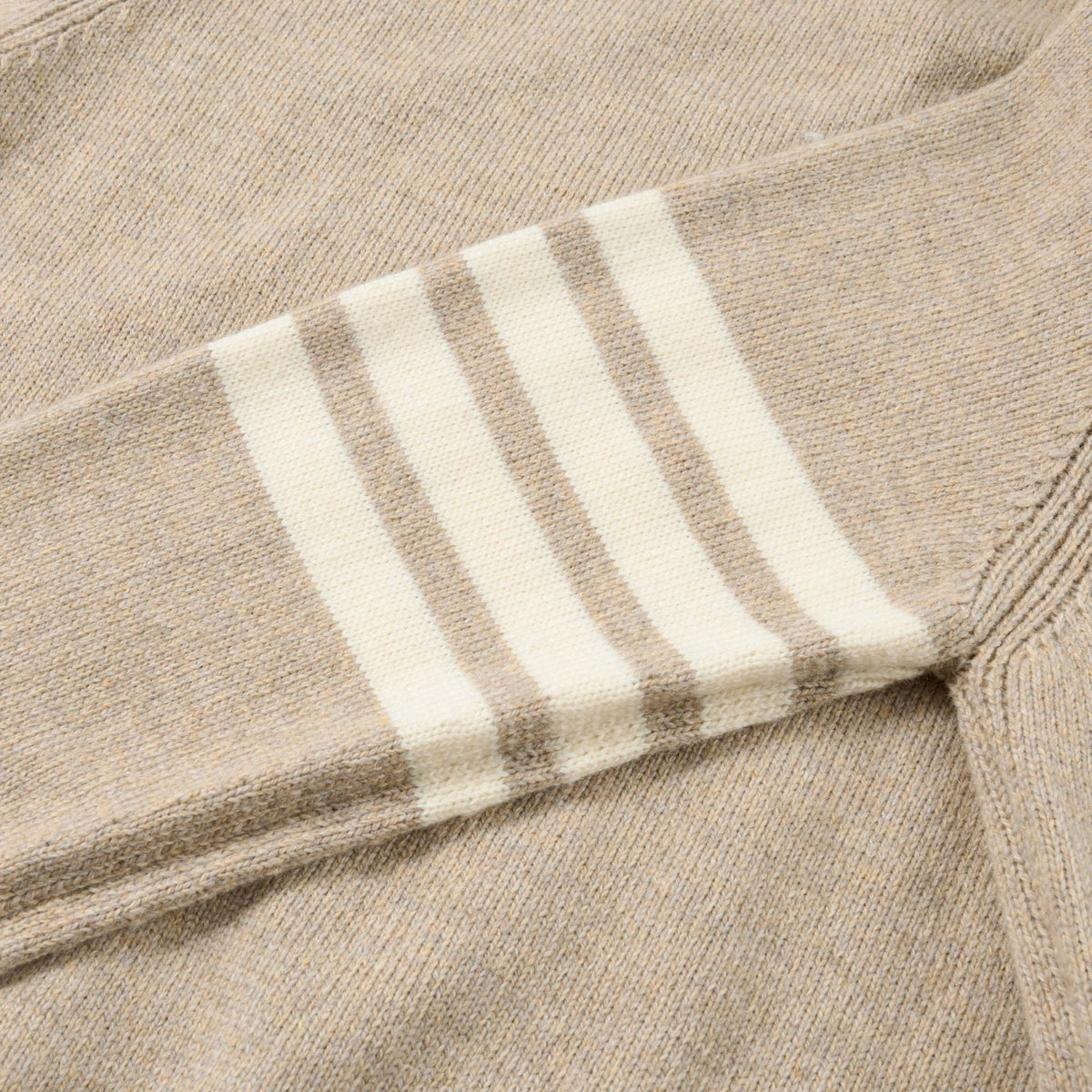 4 - Bar Cotton V - Neck Cardigan - Premium Khaki Knit Sweater by Thom Browne, knitwear detail view