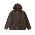 Leopard Waffle-Knit Zip-Up Hoodie