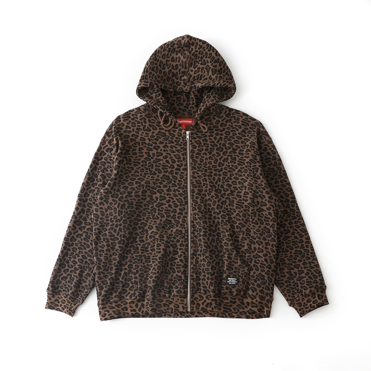 Leopard Waffle-Knit Zip-Up Hoodie
