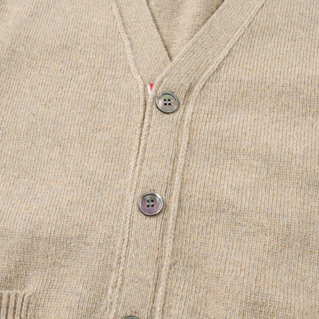 4 - Bar Premium Cotton V - Neck Cardigan - Classic Khaki Knit by Thom Browne, knitwear detail view