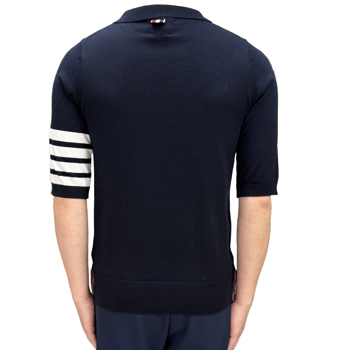 Tennis Racket Jacquard Polo Shirt by Thom Browne, product detail view