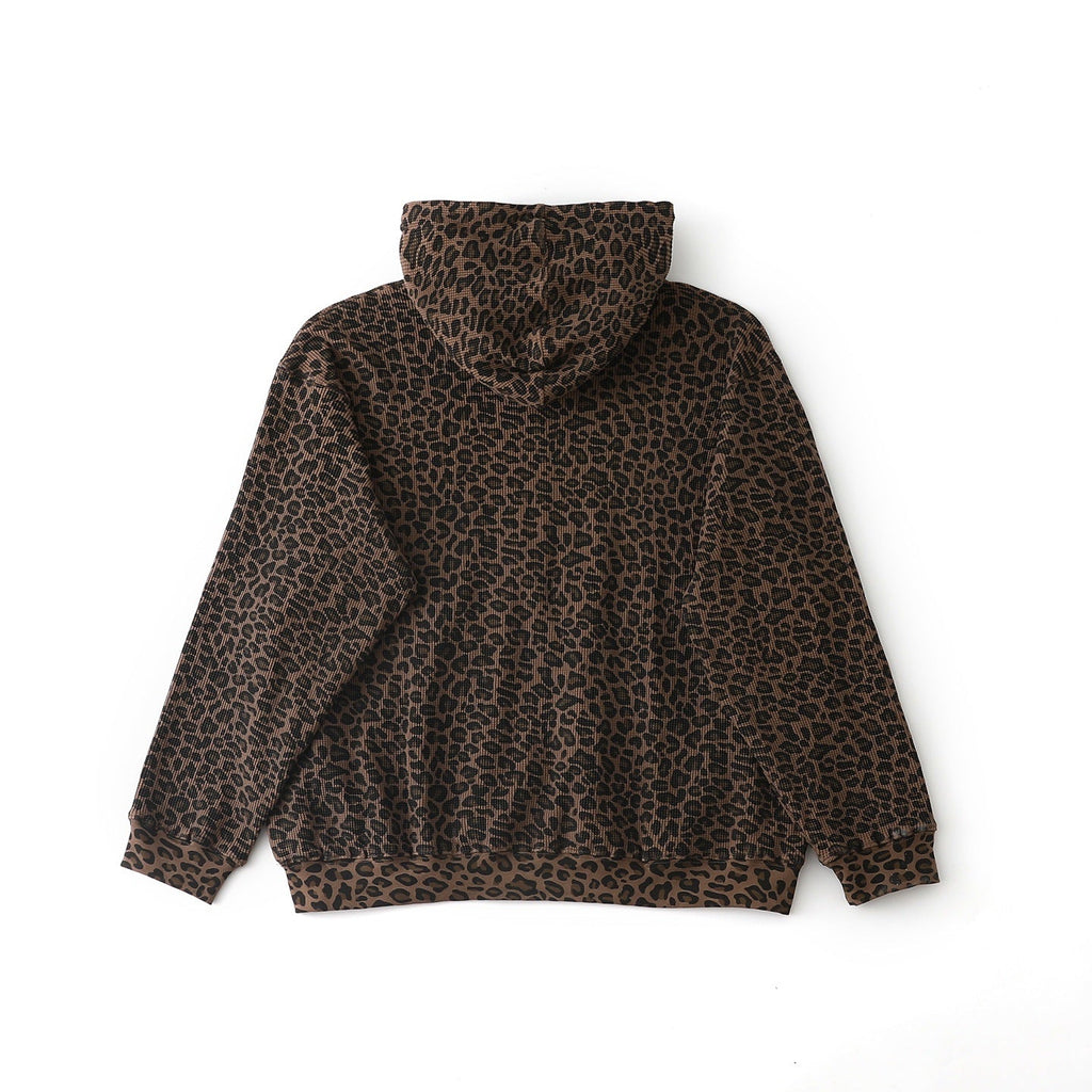 Leopard Waffle-Knit Zip-Up Hoodie