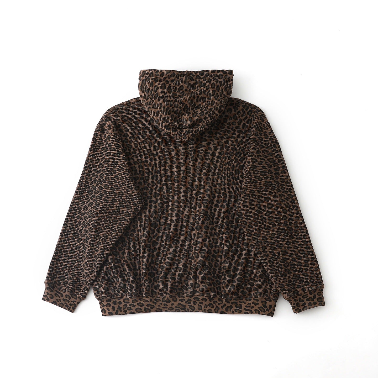 Leopard Waffle-Knit Zip-Up Hoodie