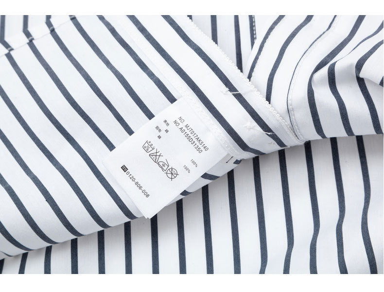 Classic Four-Bar Black & White Striped Patchwork Shirt - Premium Designer by Thom Browne, shirt detail view
