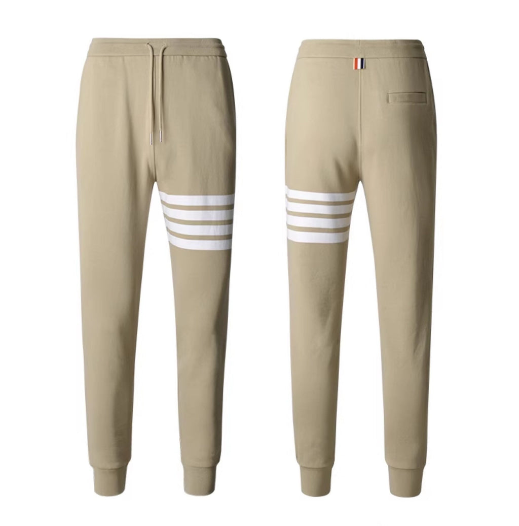 Thom Browne Style Men's Casual Sweatpants - Cotton Signature Four-Bar Detail - Image 2