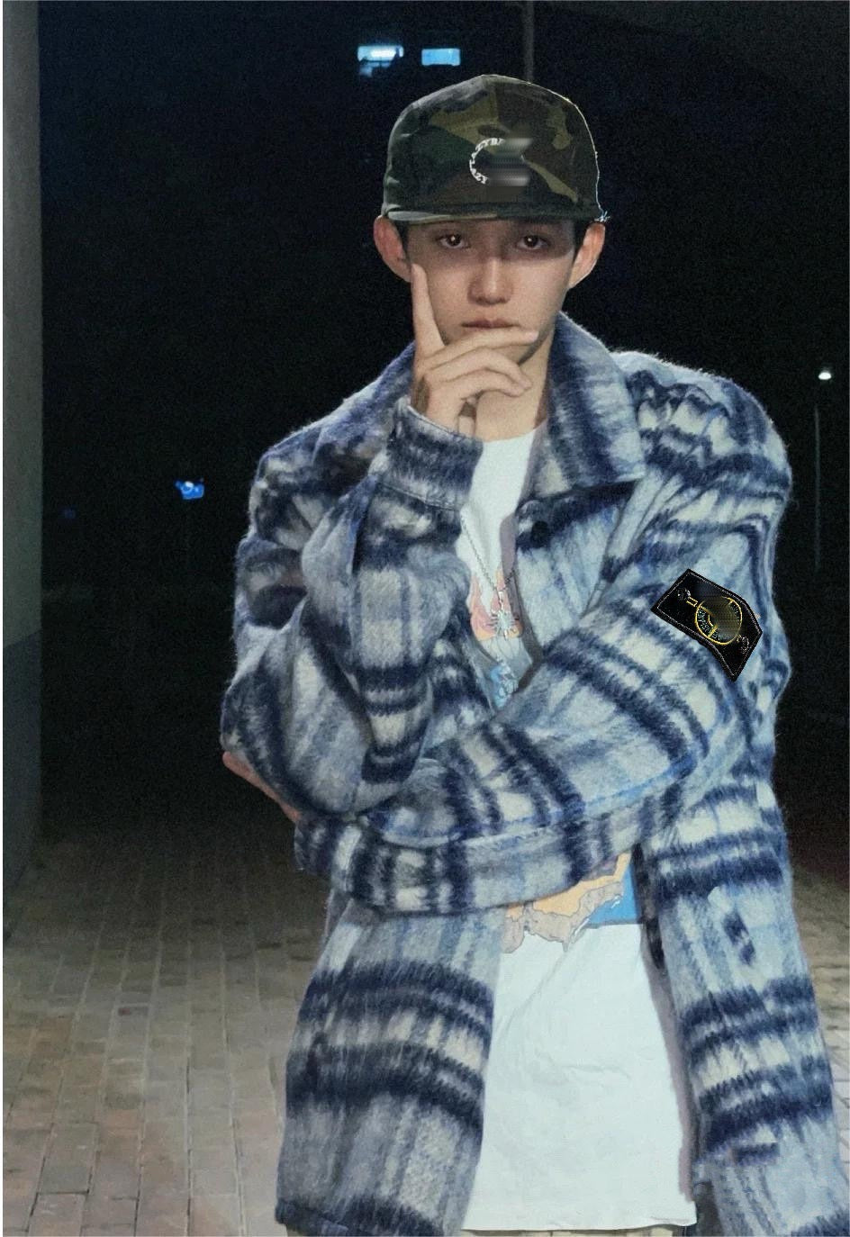 Stone Island Heavyweight Wool-Blend Plaid Badge Lapel Coat