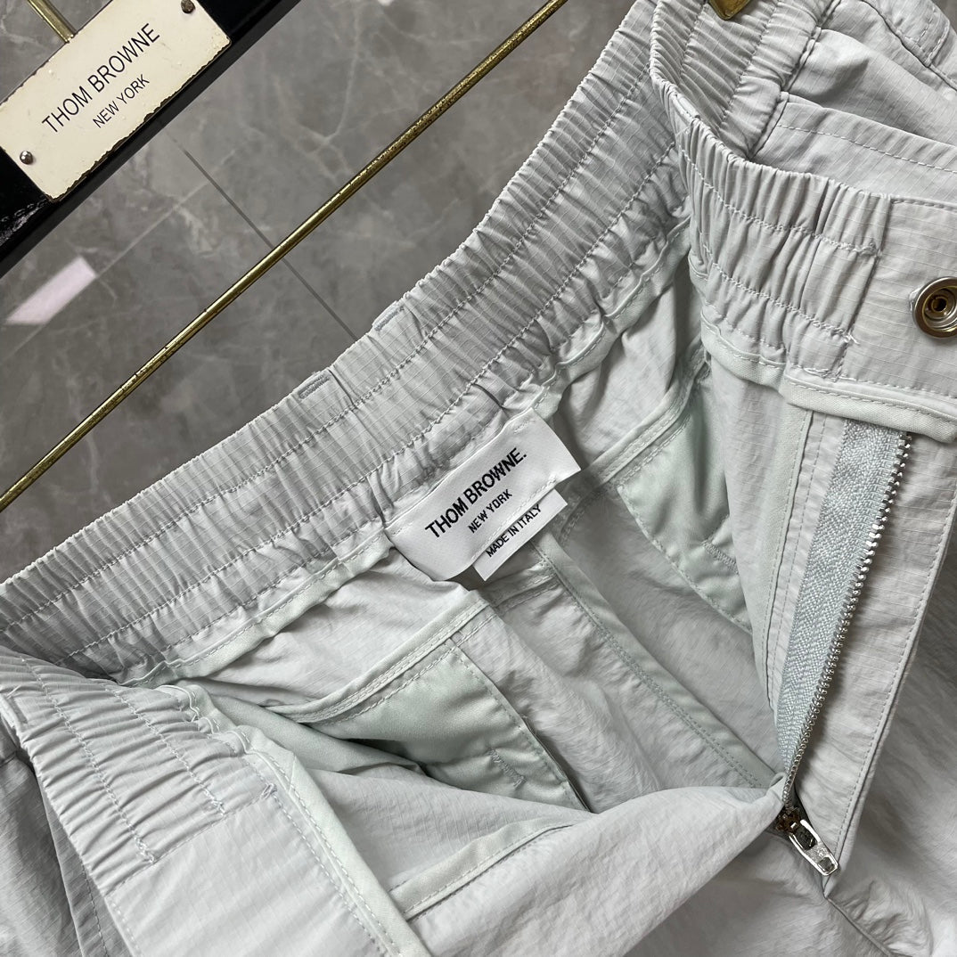 Thom Browne Style Unisex Casual Overalls with Signature Four-Bar Detail - Image 8