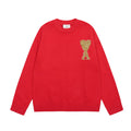 Gold Heart Embroidered Red Crewneck Sweater