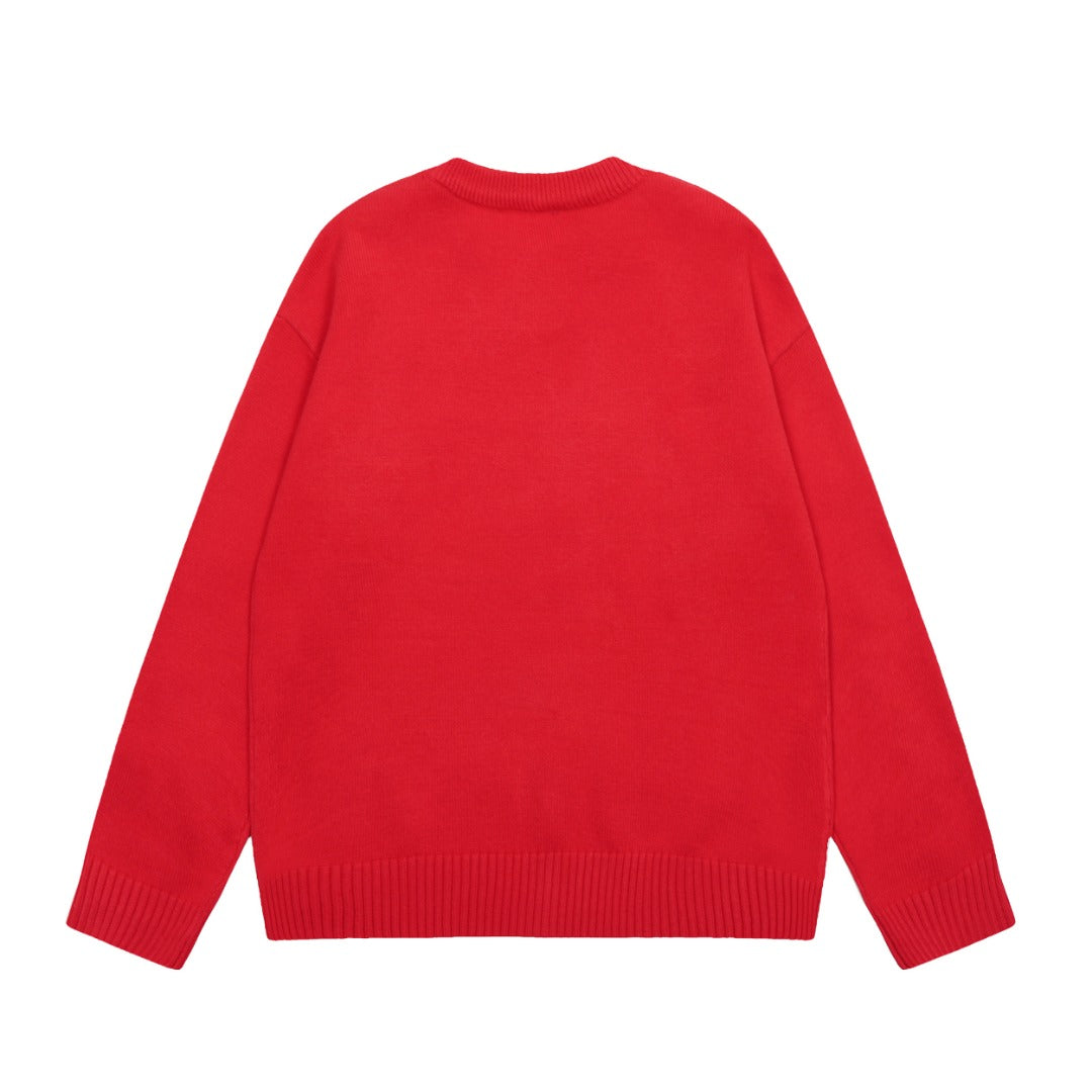 Gold Heart Embroidered Red Crewneck Sweater