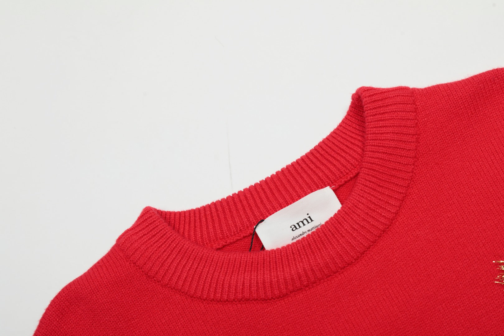 Gold Heart Embroidered Red Crewneck Sweater