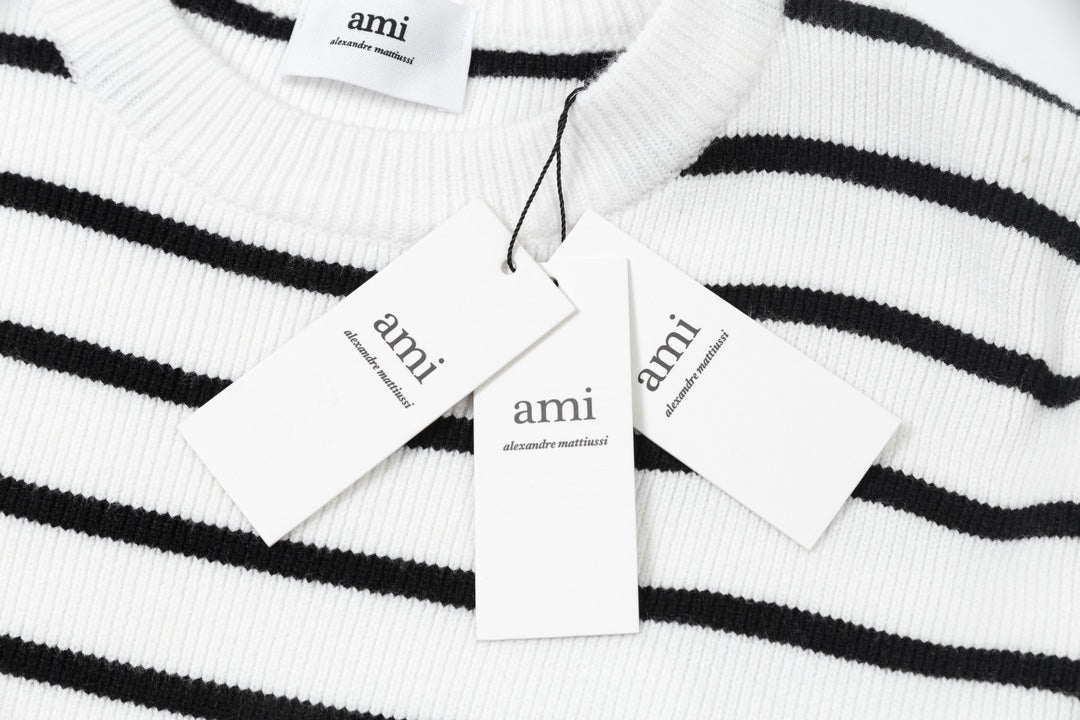 AMI Paris Striped Wool-Blend Sweater