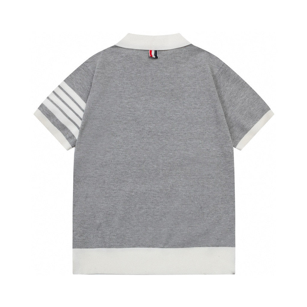 Four-Bar Stripe Knit Tee by Thom Browne, product detail view