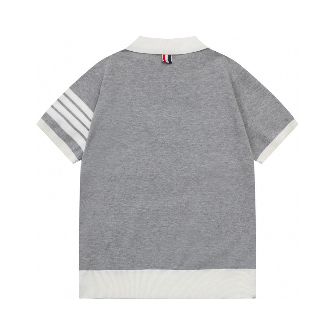 Four-Bar Stripe Knit Tee by Thom Browne, product detail view