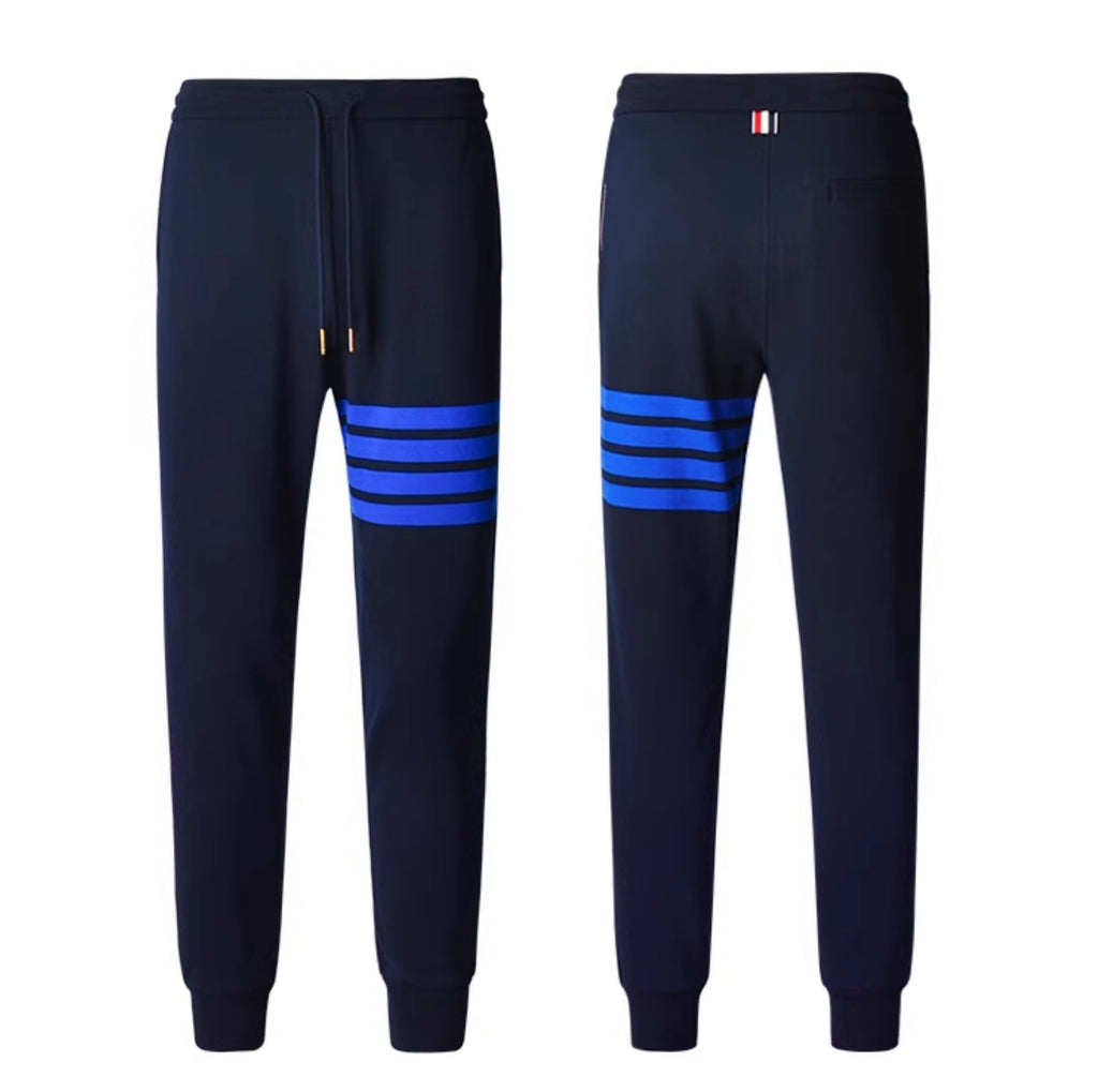 Thom Browne Style Men's Casual Sweatpants - Cotton Signature Four-Bar Detail - Image 3