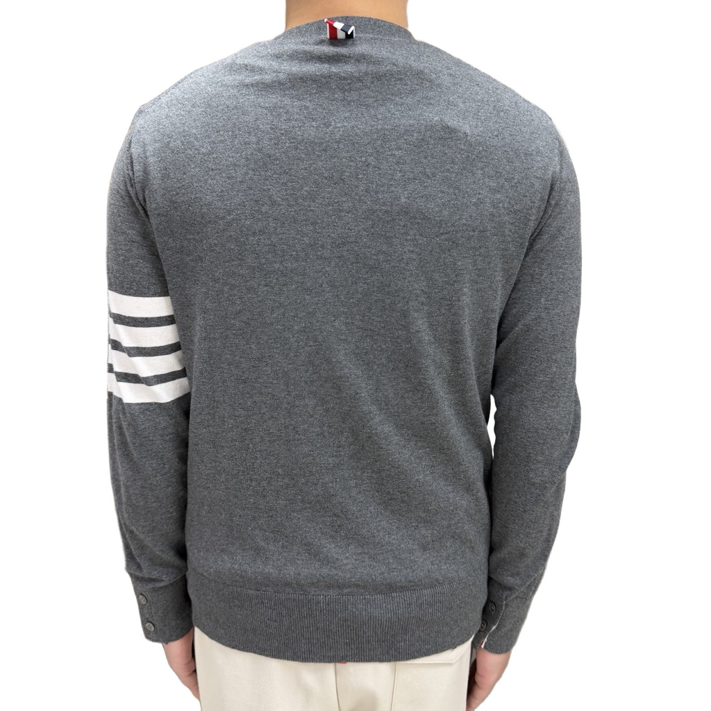 Tennis Racket Jacquard V-Neck Knit Cardigan by Thom Browne, knitwear detail view