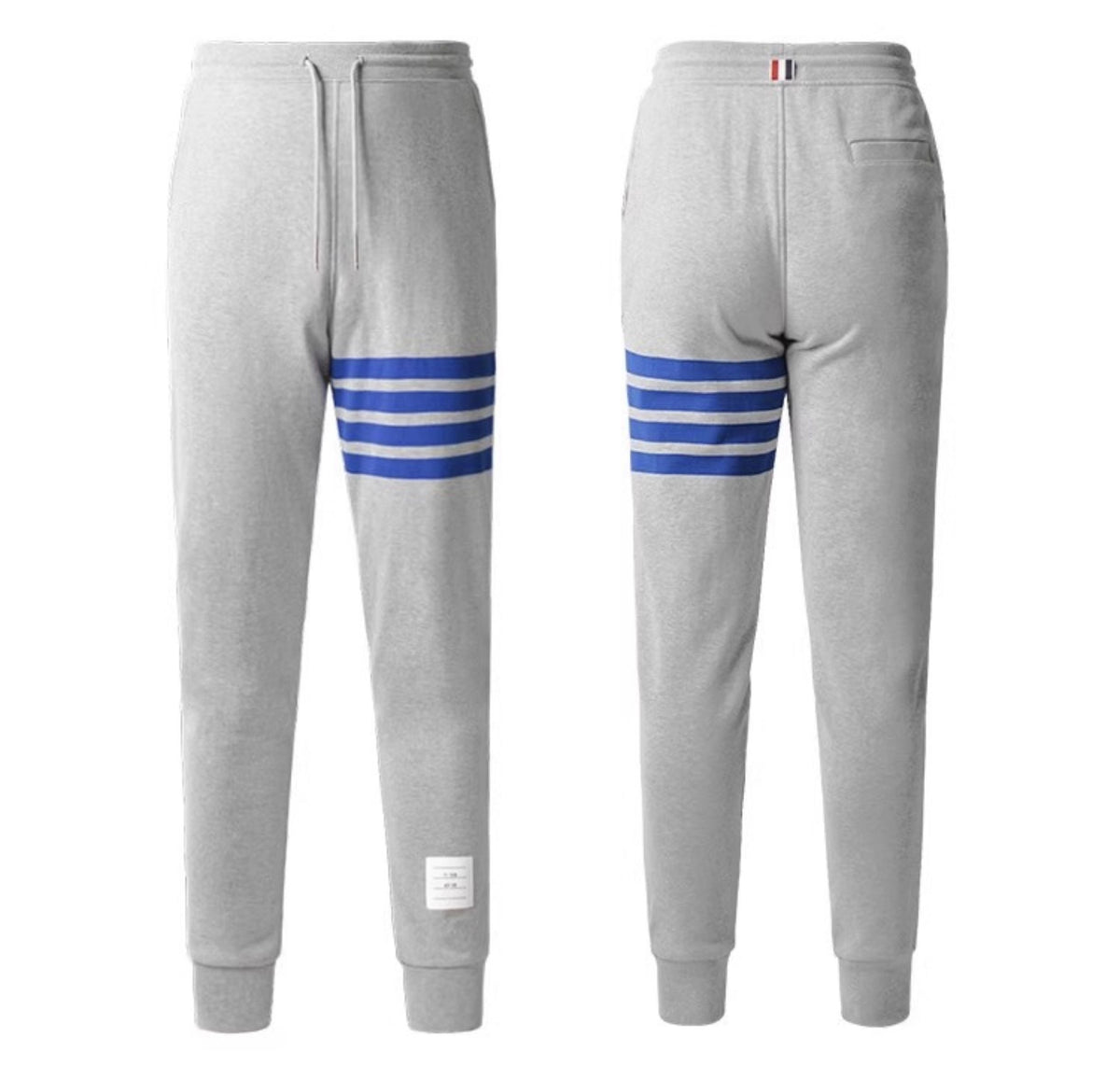 Thom Browne Style Men's Casual Sweatpants - Cotton Signature Four-Bar Detail - Image 4