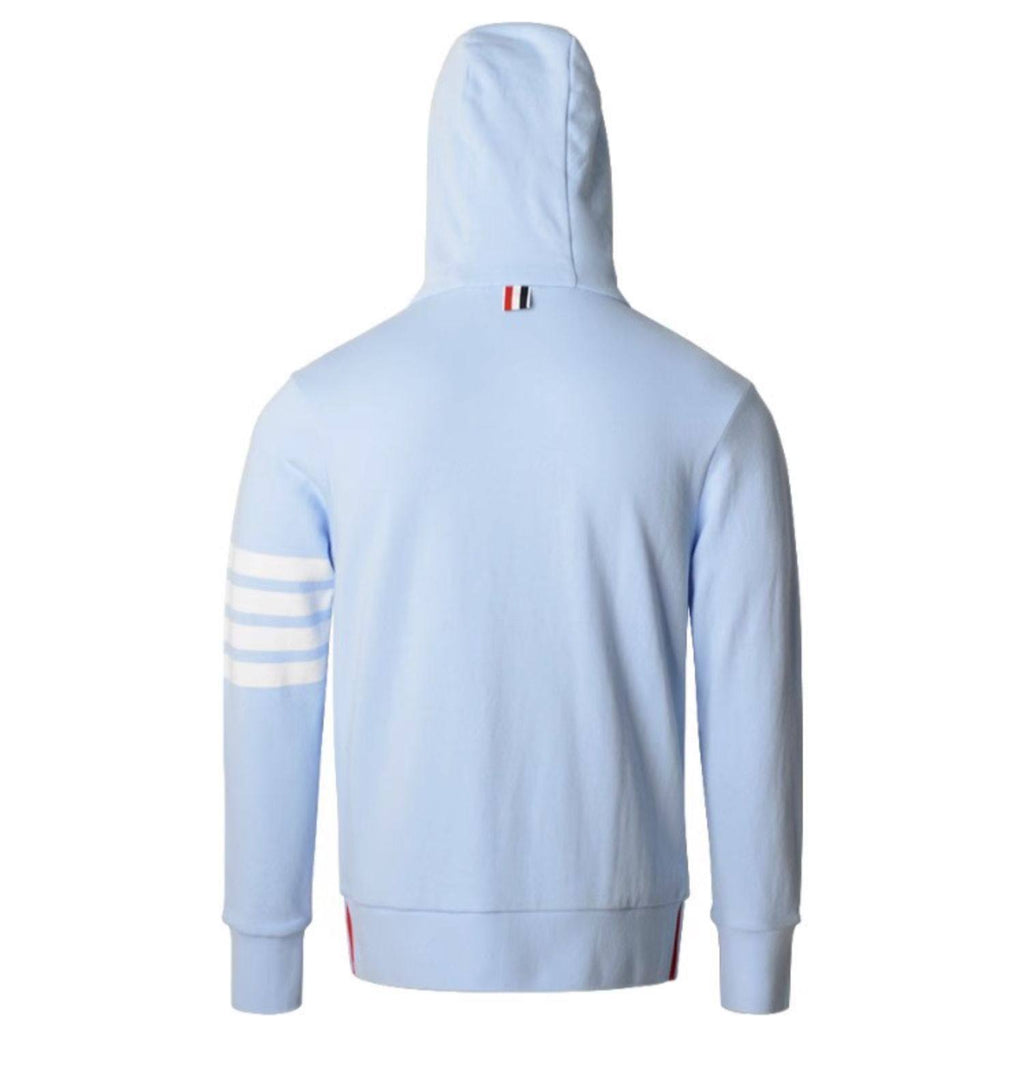 Unisex Four-Bar Hooded Jacket by Thom Browne, garment detail view