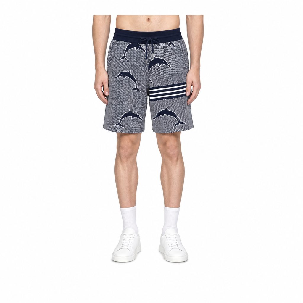Thom Browne Style Four-Bar Stripe Knit Shorts
