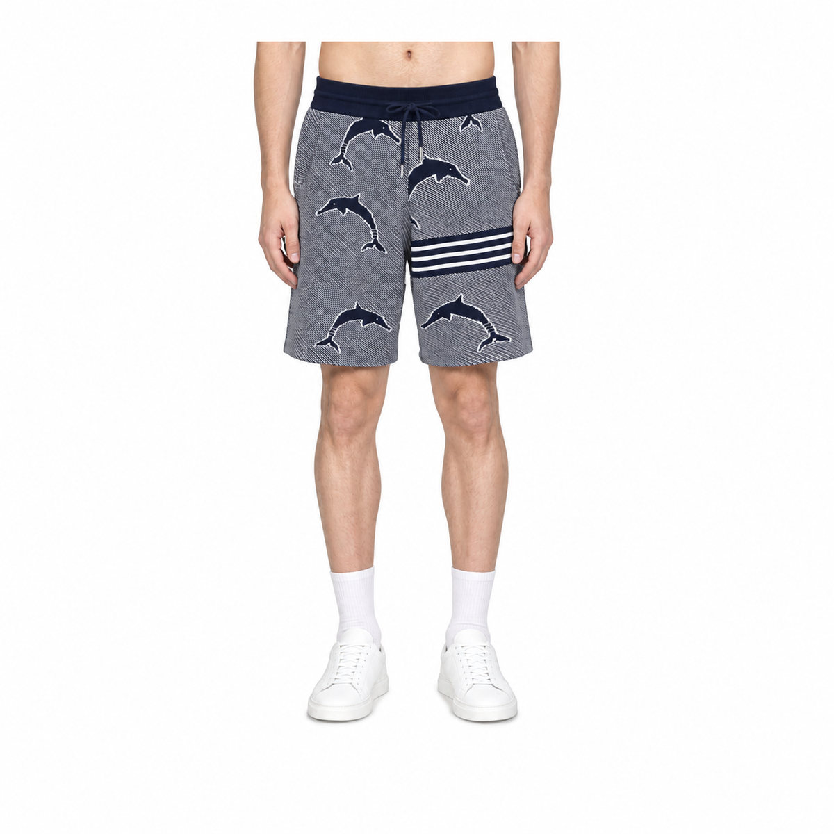 Thom Browne Style Four-Bar Stripe Knit Shorts