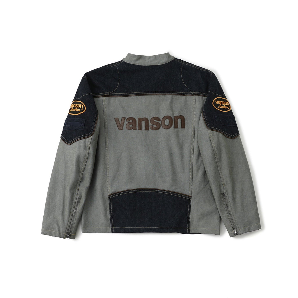 Heavy Embroidered Leather Logo Moto Jacket