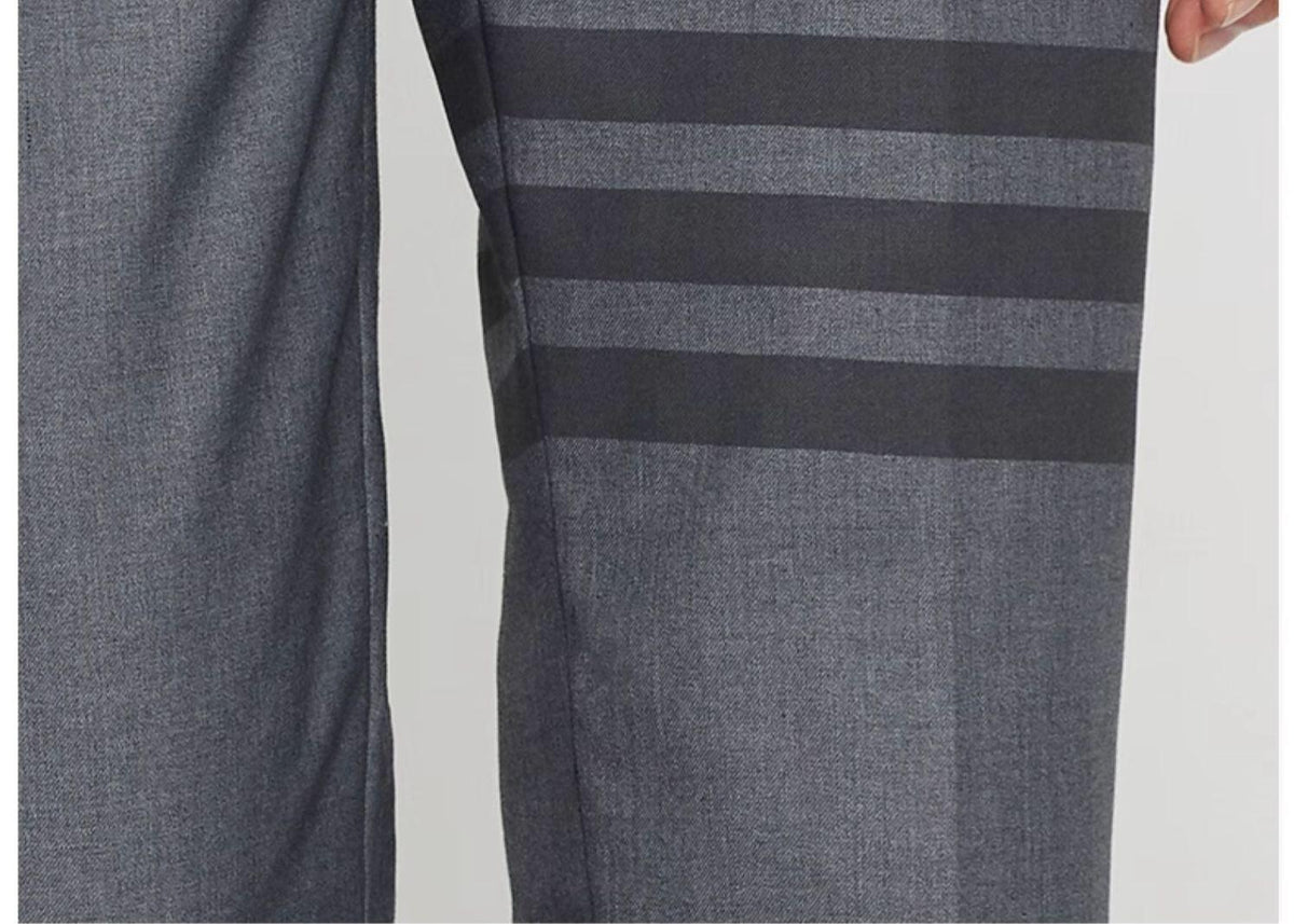 Thom Browne Style Men's Tailored Suit Pants with Signature Four-Bar Detail - Image 7
