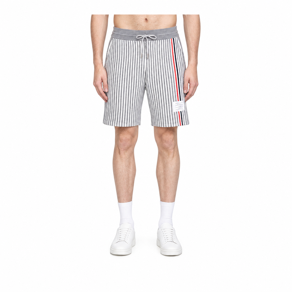 Thom Browne Style Four-Bar Stripe Knit Shorts