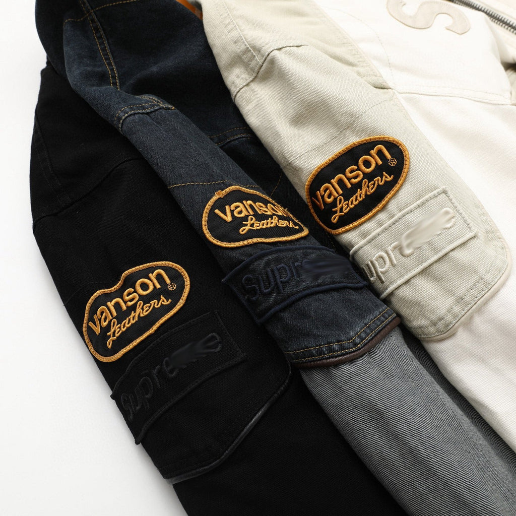 Heavy Embroidered Leather Logo Moto Jacket