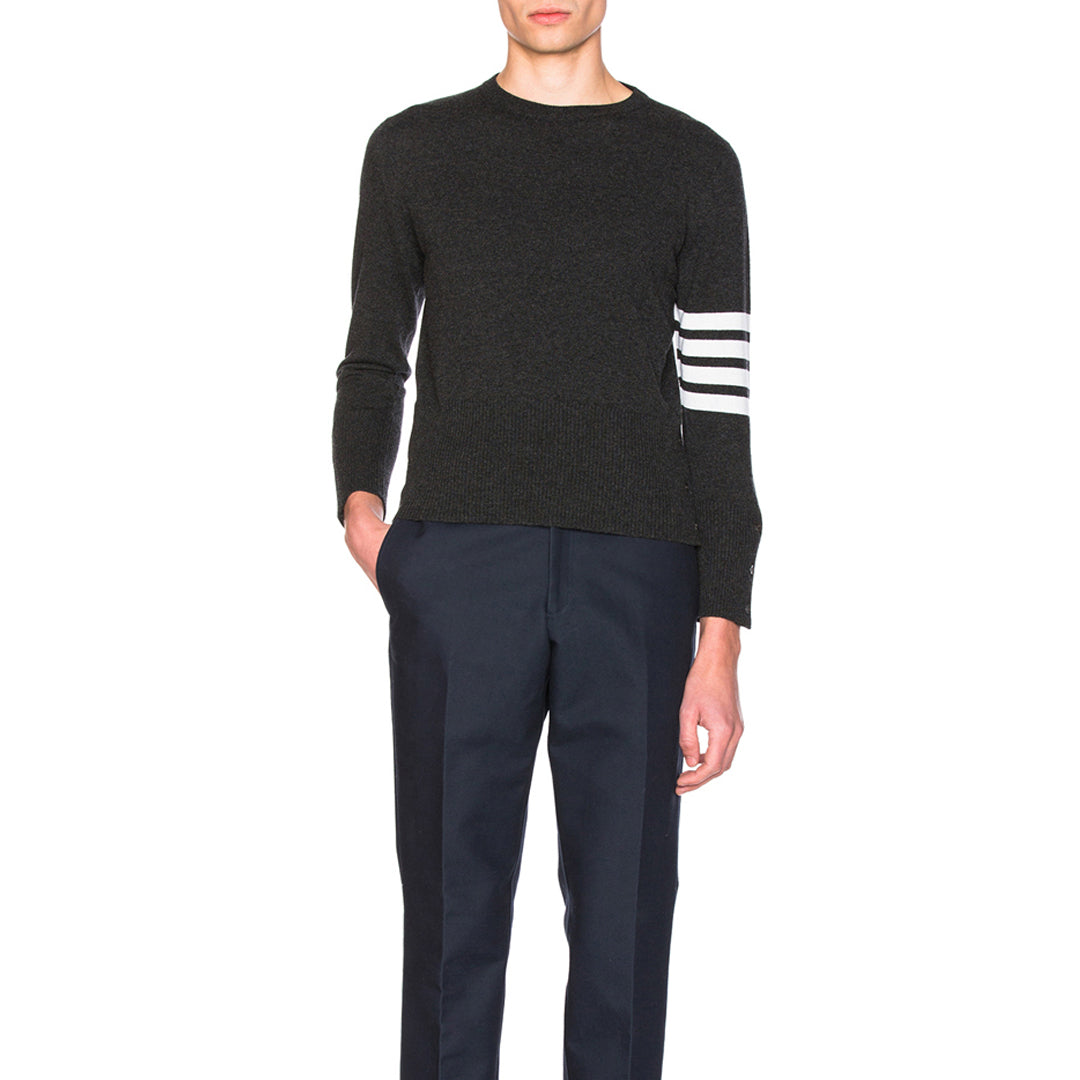 Classic Four-Bar Couples Wool Sweater - 100% Cotton Made in Japan by Thom Browne, knitwear detail view