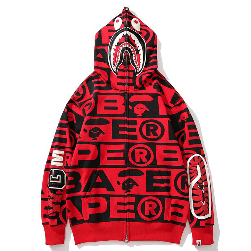 Bape Fully printed shark hooded sweatshirt zipper jacket - image 9