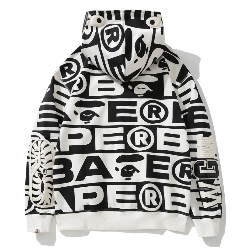 Bape Fully printed shark hooded sweatshirt zipper jacket - image 7