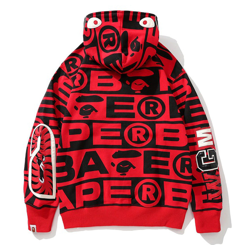 Bape Fully printed shark hooded sweatshirt zipper jacket - image 8