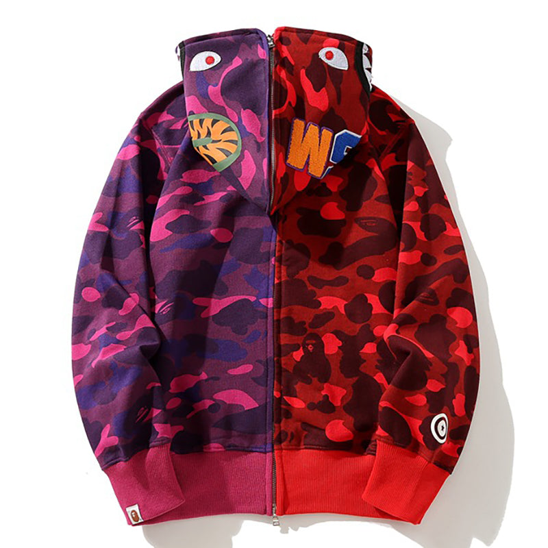 BAPE Camo Shark Zipper splicing Hoodies - image 4