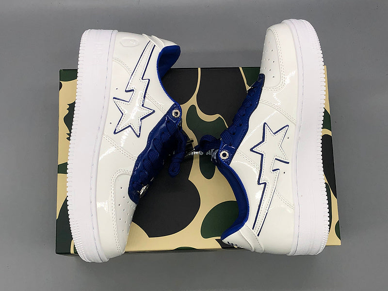 A BATHING APE Bape white & navy patent leather sneakers - image 3