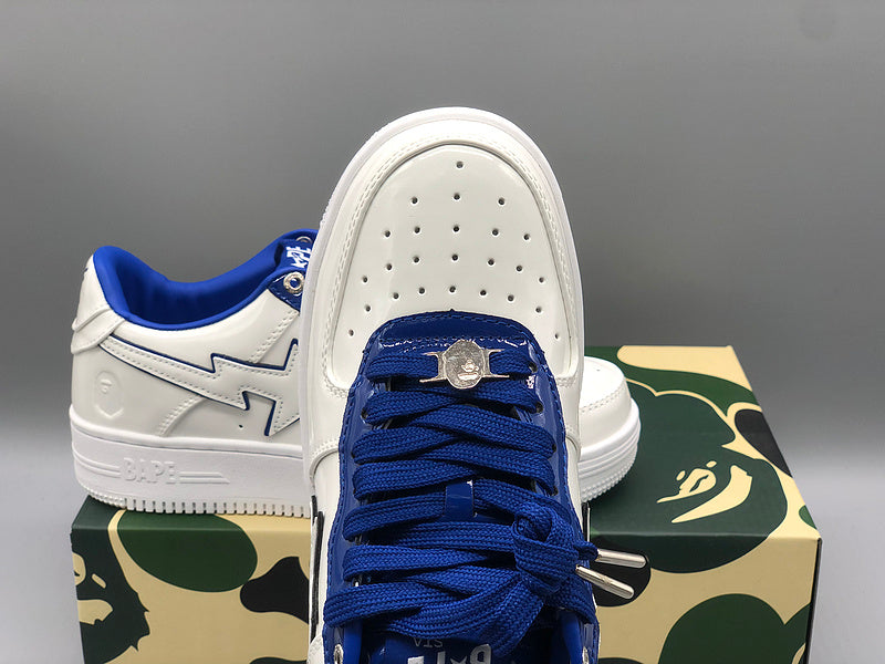 A BATHING APE Bape white & navy patent leather sneakers - image 4