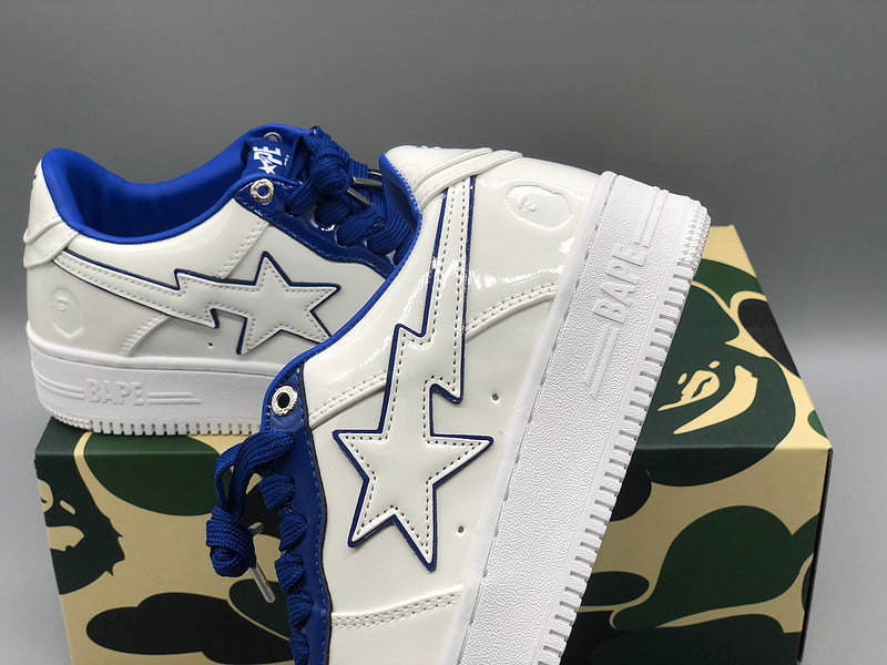 A BATHING APE Bape white & navy patent leather sneakers - image 5