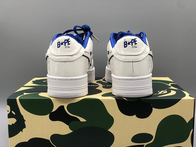 A BATHING APE Bape white & navy patent leather sneakers - image 7